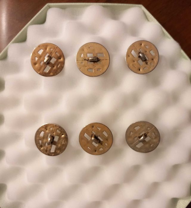 6 Vintage Buttons from 1980 for Jacket, Diameter 2.7 cm, Gold/Silver64551134128770123