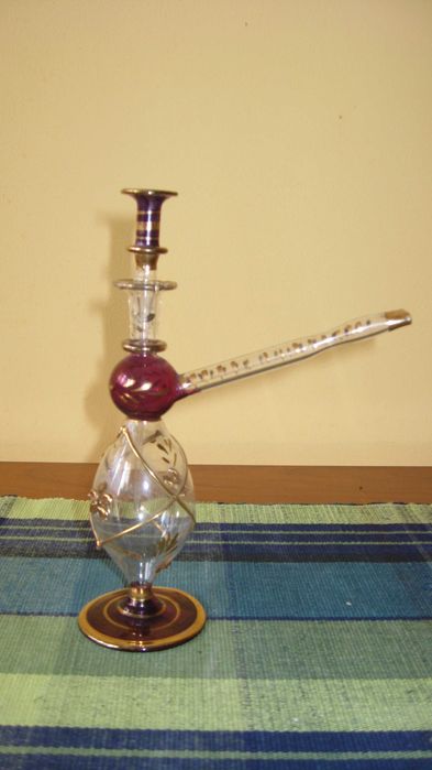 Cachimbo de Água em Vidro do Egipto com Pintura de Ouro 22 quilates