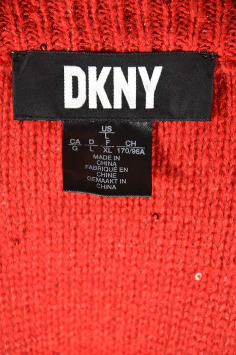 DKNY Sweter Damski zdobiony Cekinami L Oryginalny Czerwony Super Stan