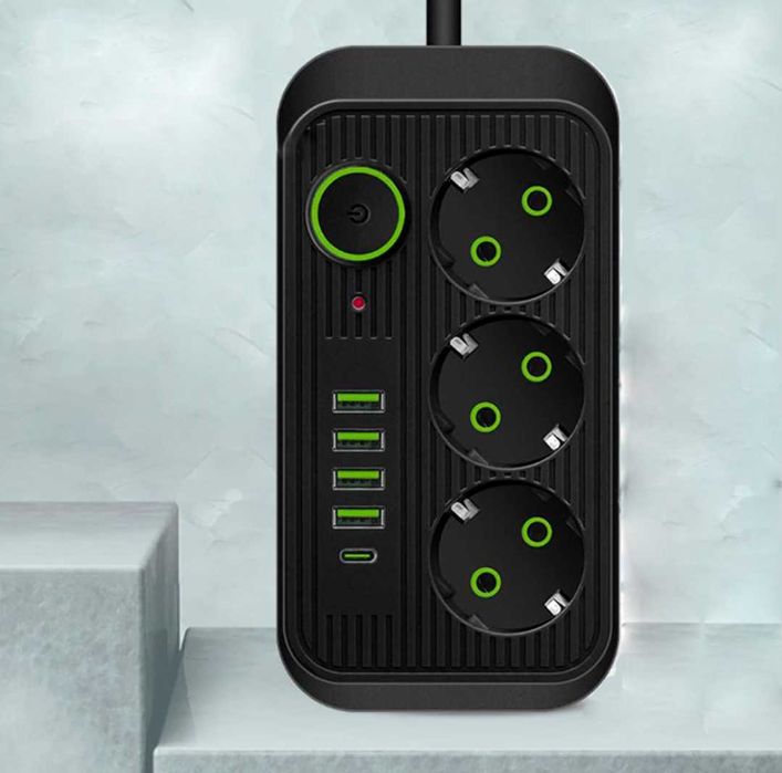 Мережевий фільтр,подовжувач F09U 3 розетки та 4 USB + 1 Type-C