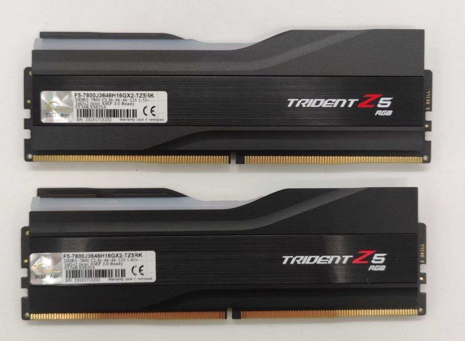 Вживане/ГАРАНТІЯ | Оперативна пам'ять DDR5 32GB (2x16GB) 7800/CL36 G.SKILL Trident Z5 RGB Легко працює на 6000/CL30-36-36-76(F5-7800J3646H16GX2-TZ5RK)