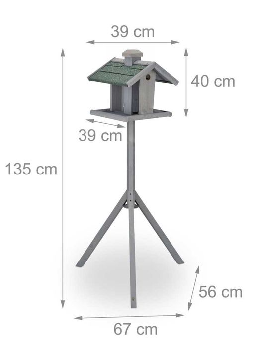 Relaxdays Piękny Karmnik dla ptaków z podstawką z Drewna Jodłowego