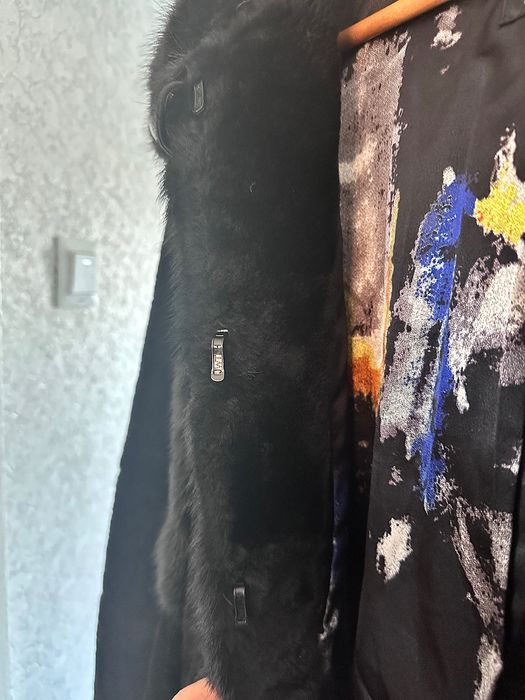 Шуба мутон з норкою 110 см