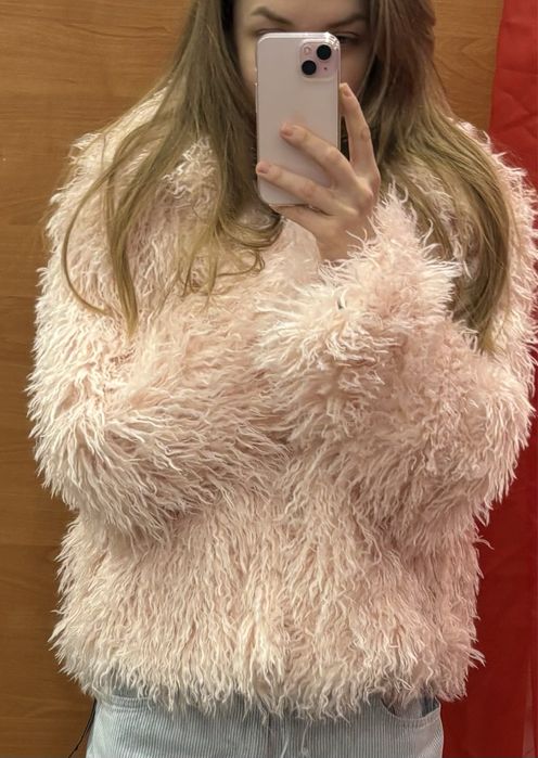 Рожева шуба лама штучна Zara екошуба