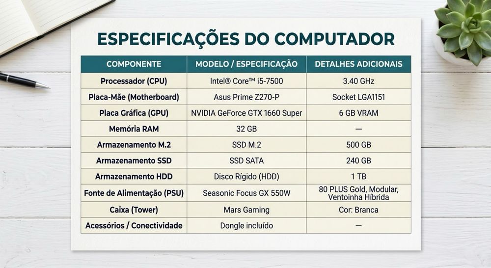 PC Gaming / Trabalho - i5, GTX 1660 Super, 32GB RAM, 1.7TB SSD/HDD