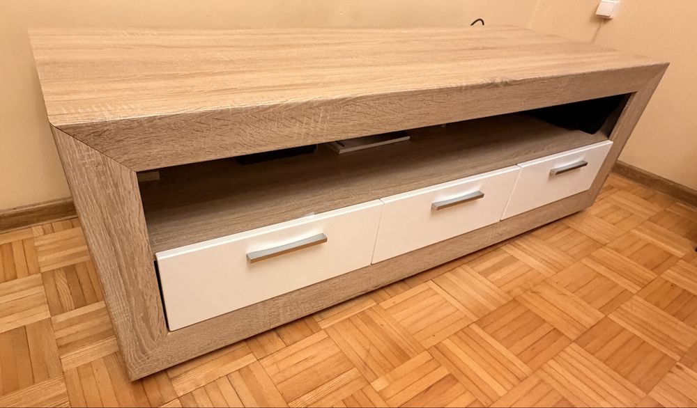 Komoda szafka rtv dąb sonoma, biały połysk super stan