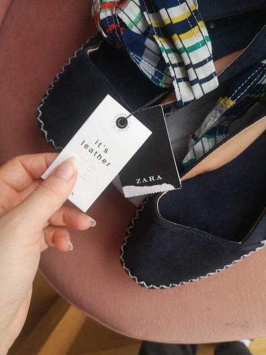 Zara skórzane granatowe espadryle chusta wiązanie r. 35 nowe