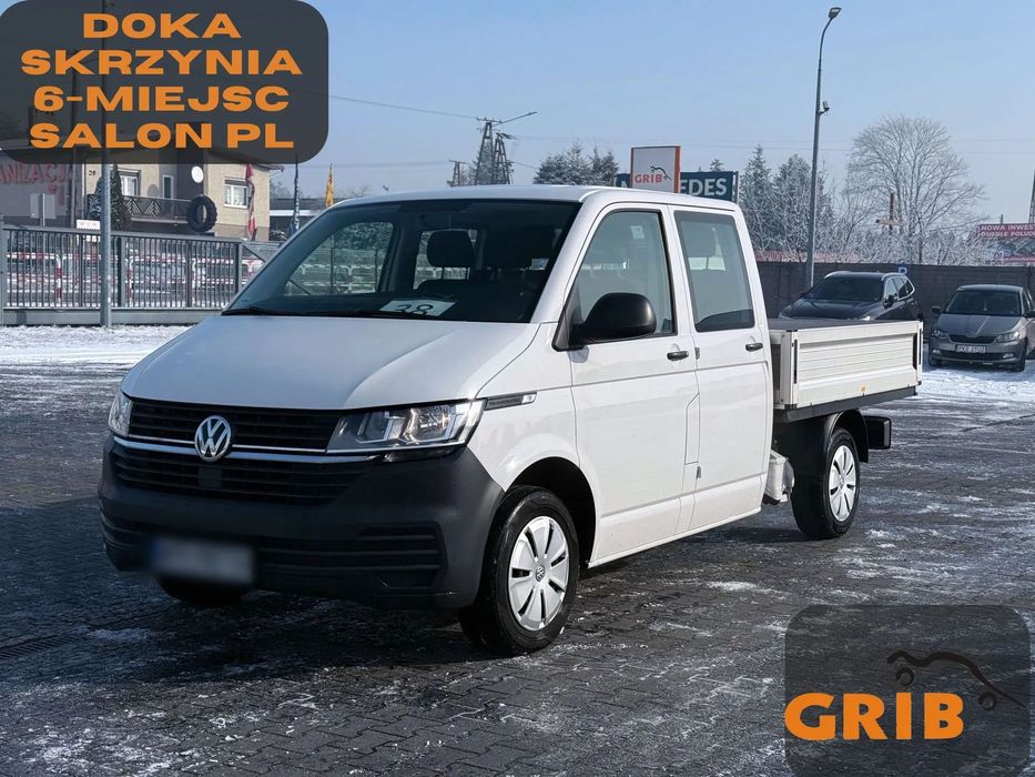 Volkswagen Transporter T6 Doka Brygadówka 6-miejsc Skrzynia Salon PL, Jeden Właściciel  NR.38 Klimatyzacja,6-miejsc, Super Stan Hak 2200 kg