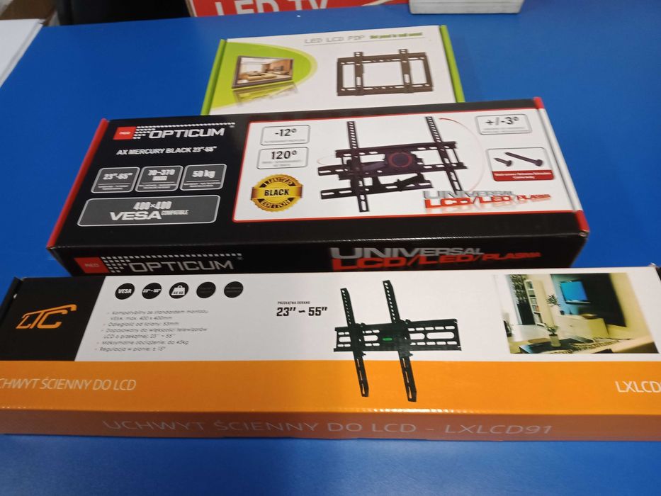Mocne Uchwyty do TV od 23 -85 cali uchylne i stabilne, Piloty, Kable!