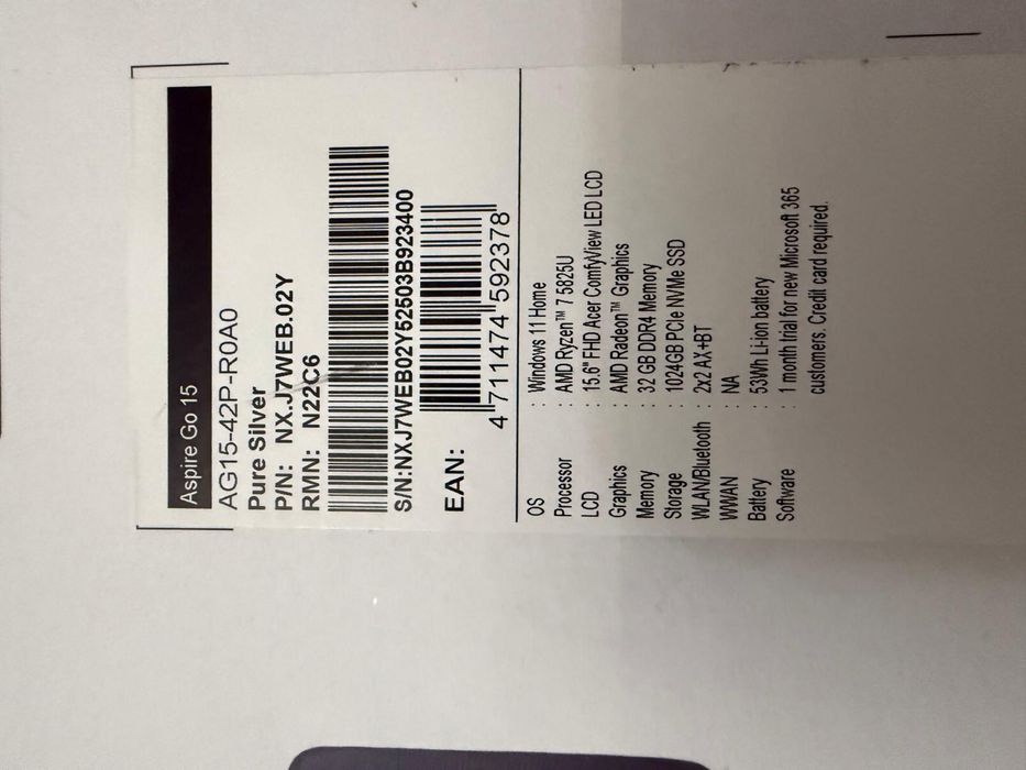Acer Aspire Go 15 – Ryzen 7 / 32GB / 1TB – 2 meses compra + 1 Garantia