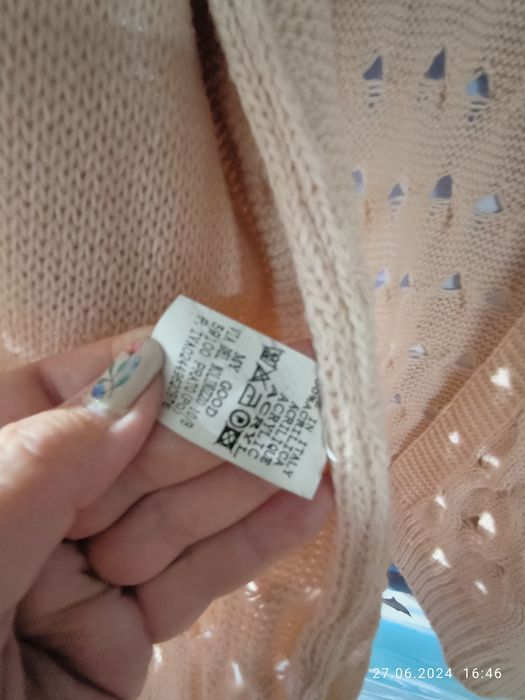 Kardigan ażurowy pudrowy róż teksturowany made in italy M/xxl