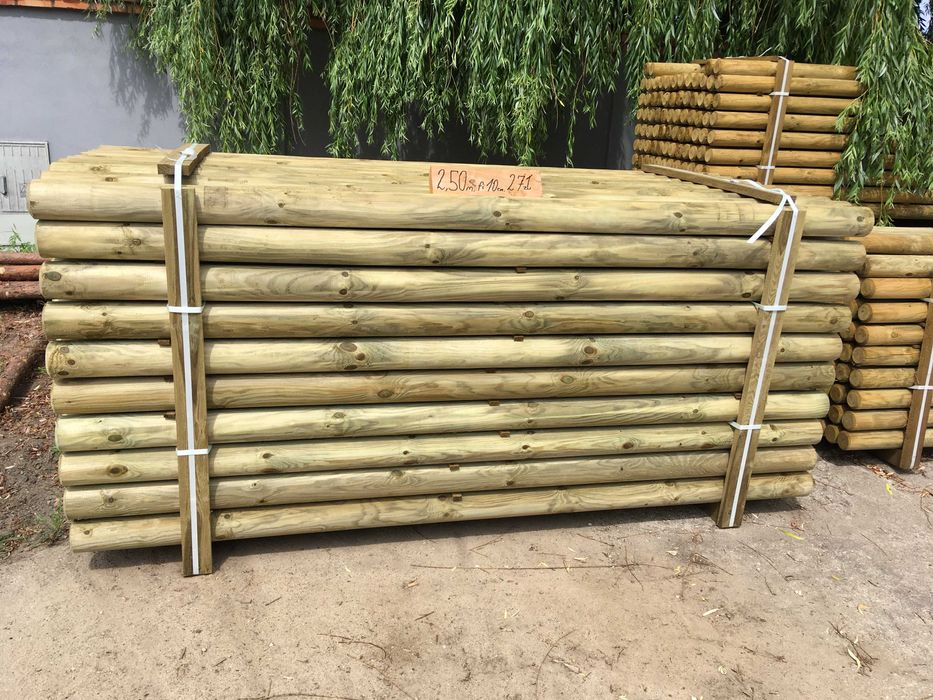 Palisada, słupki, bale drewniane impregnowane fi 10cm dł.250cm