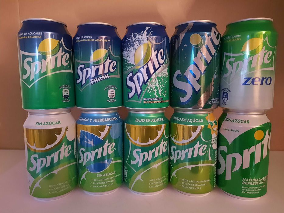 lote de 58 latas de bebidas diversas - Sprite, Snappy, Aquarius