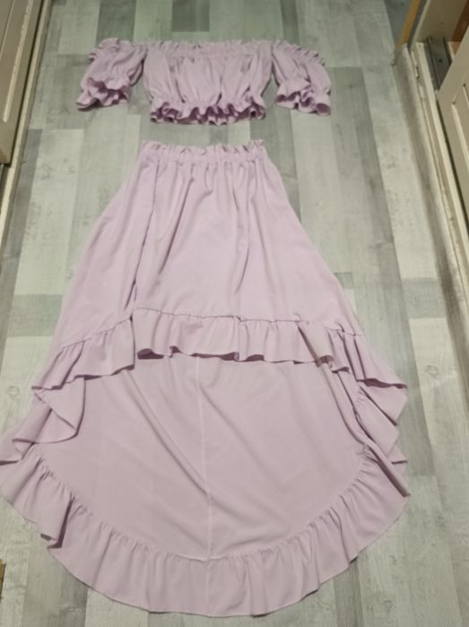 Lato zestaw Crop top spódnica komplet liliowy uni hiszpanka sukienka