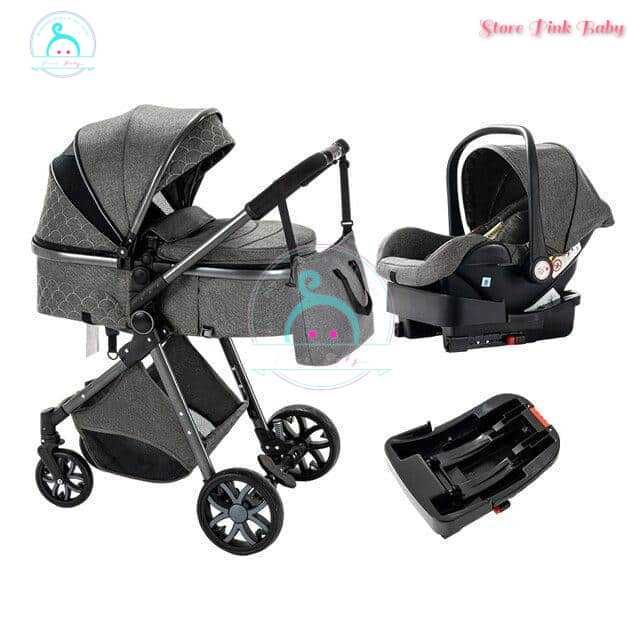Carrinho bebé 3 em 1 PinkBaby Magic Gold - Base Isofix - Cinza Escuro