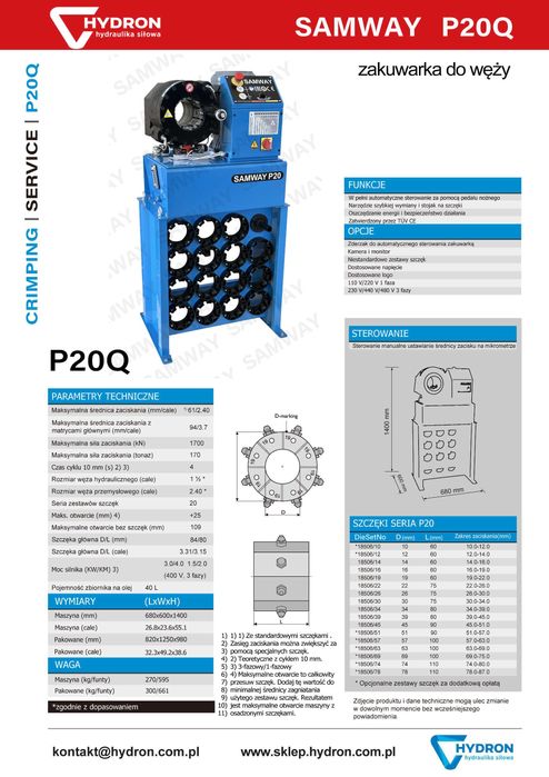 Zaciskarka do węży SAMWAY P20Q + transport + szkolenie + gwarancja +..