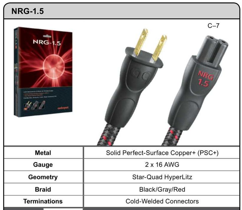 HiFi cиловий мережевий кабель Audioquest NRG-1.5 (PSC+)