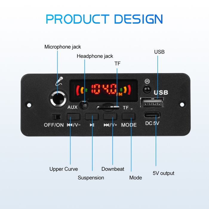 Bluetooth mp3 декодер с усилителем 2*5 W. Музыкальный плеер, FM, USB
