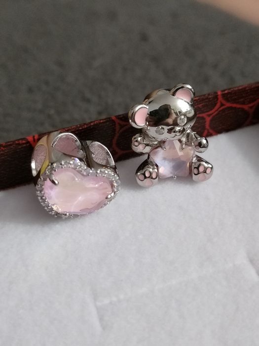 2x nowy charms miś i serce z opalem - srebro 925