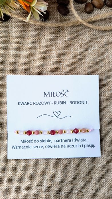 Bransoletka Talizman Miłość - Kwarc Różowy, Rubin, Rodonit