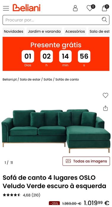 Sofá Beliani de Veludo verde