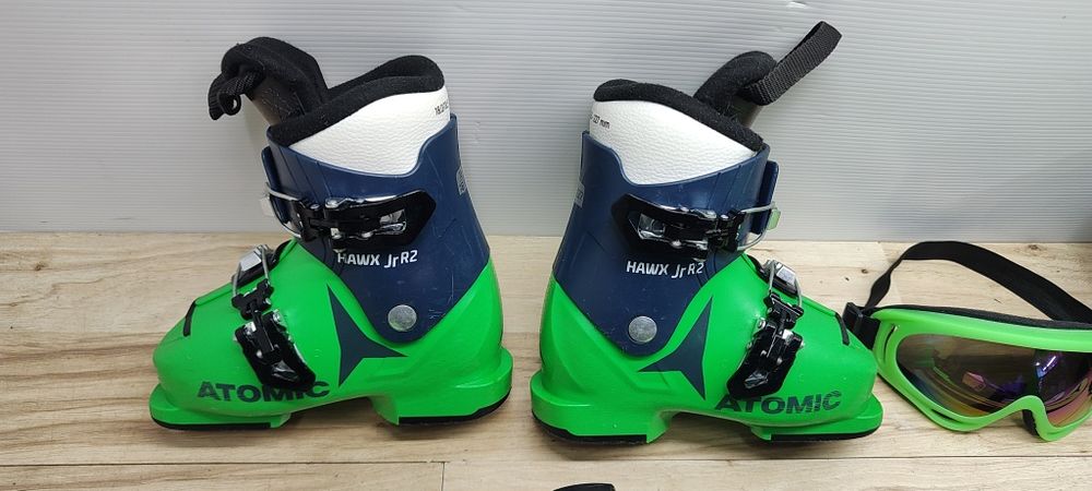 KOMPLET Narty Atomic 80 cm Buty 28 Kask Gogle Kijki