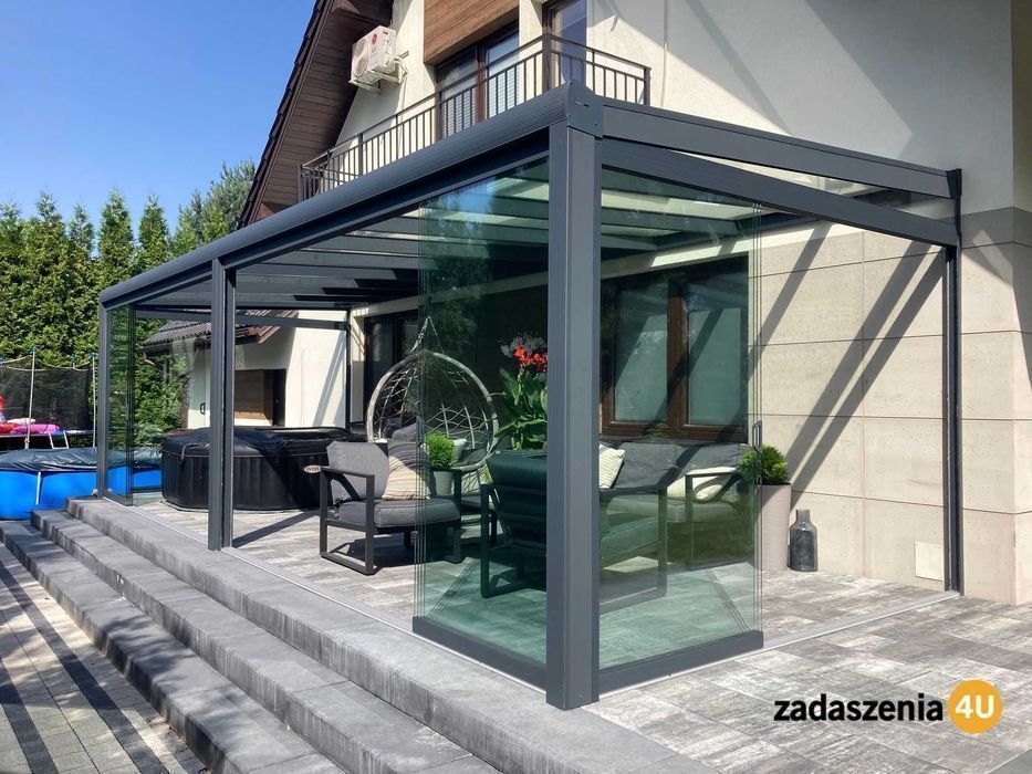 Zadaszenia tarasów balkonów aluminiowe zabudowy szklane tarasów ogrody zimowe systemy przesuwne pergole aluminiowe szkło VSG