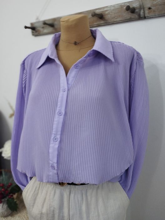 DAMSKA koszula Pretty Little Thing liliowa S-XXL OVERSIZE PLISOWANA