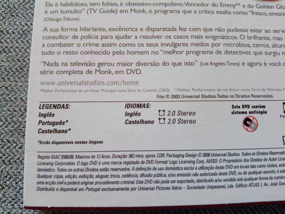 DVD série televisiva "MONK" temporada 1