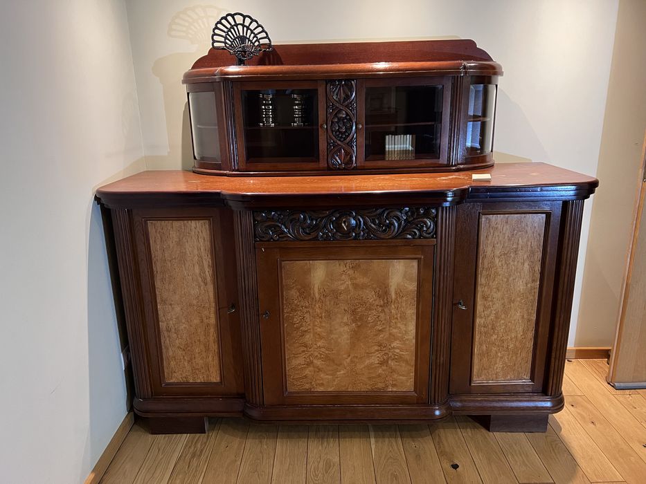Stary vintage duży kredens etażerka komoda fornir art deco PRL