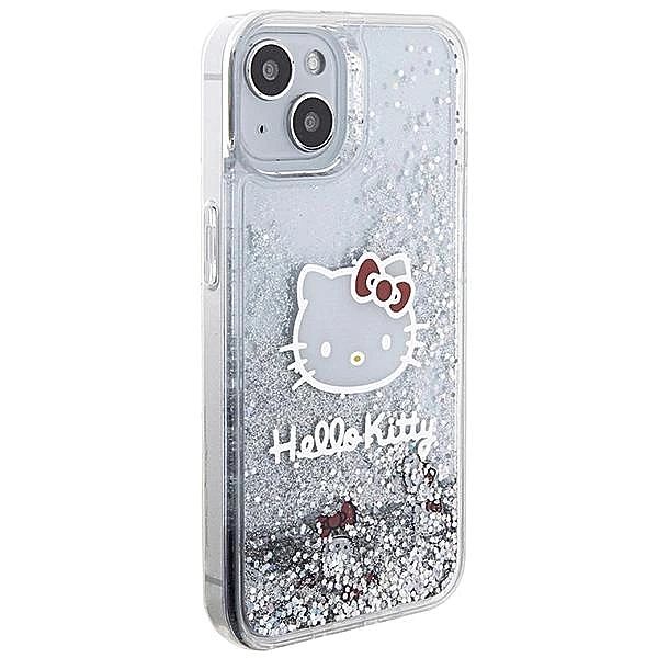 Etui Hello Kitty Liquid Glitter Charms Kitty Head na iPhone 15 - srebr