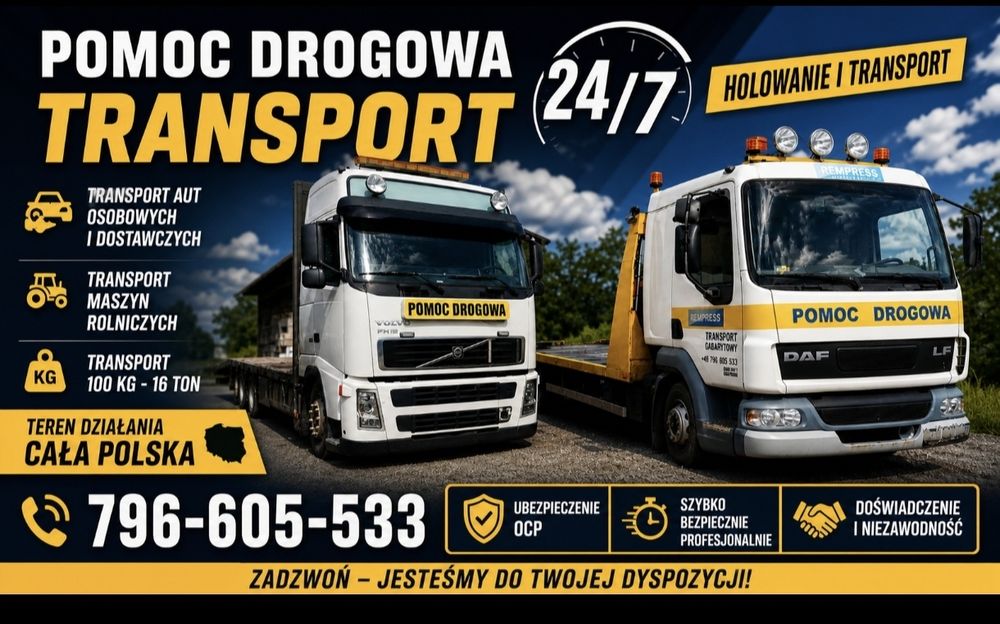 Laweta holowanie Drogowa Transport Rolniczych i Budowlanych TIR Gabar