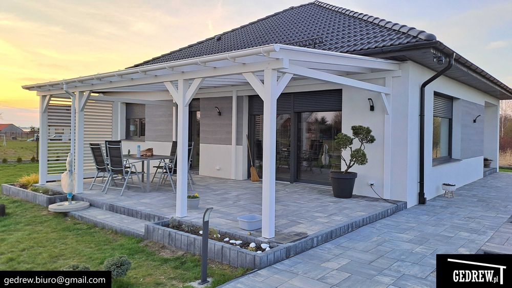 Zadaszenie tarasu pergola przyścienna żaluzje ruchome 7,2x4m