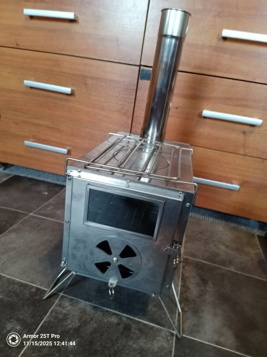 Piec koza stal nierdzewna kominek przenośny na drewno INOX do garażu