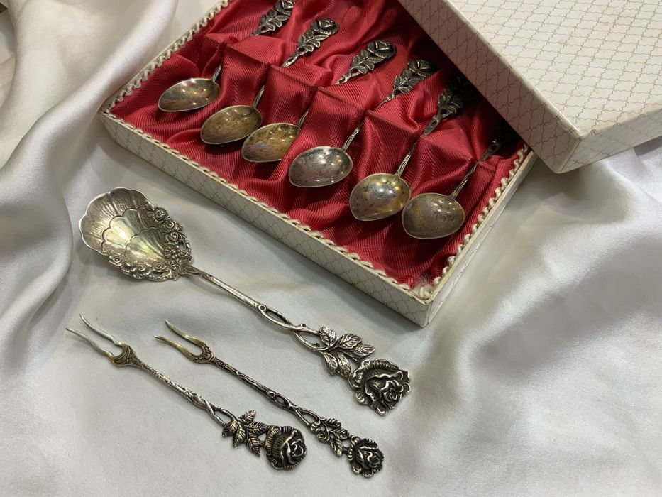 Вінтажна Срібна ложечка виделочка  Хільдесхаймська троянда серебро