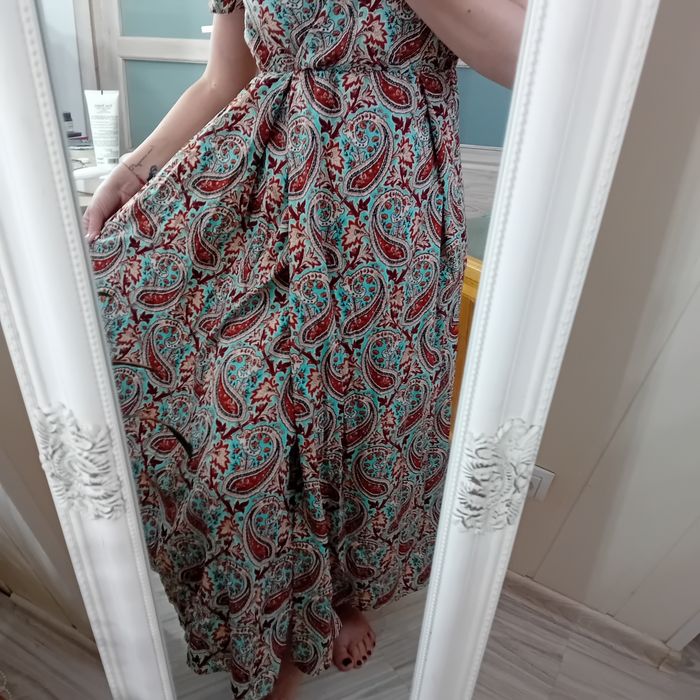 Zwiewna długa sukienka M wzory nowa