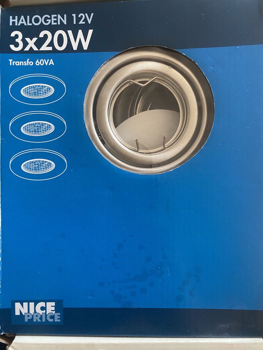 Halogen 12V 3 szt. Transformator 60V oprawy