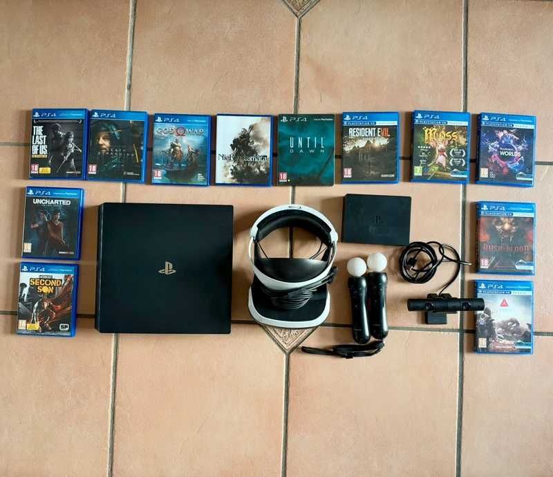 Playstation 4 Pro Preto 1000GB, VR e Jogos