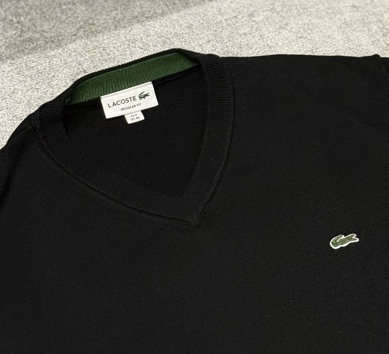 Lacoste czarny sweter męski V-neck Regular Fit XL – stan idealny!