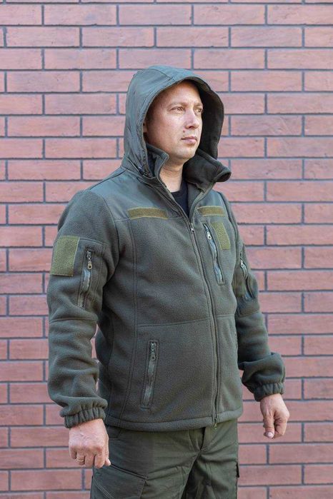 Флисовая кофта Новинка с отстегивающемся КАПЮШОНОМ теплая Кайот