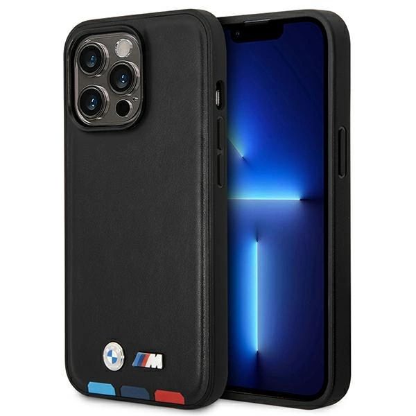 Etui BMW Leather Stamp Tricolor MagSafe na iPhone 14 Pro Max - czarne