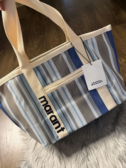 Isabel Marant shopperka niebieskie paski duża torba