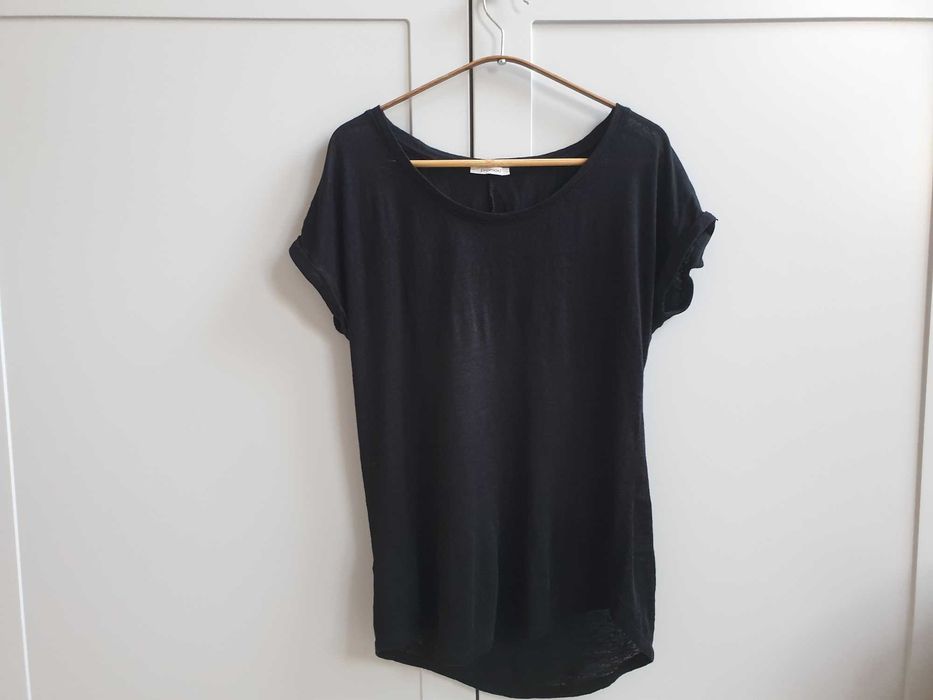 Czarna koszulka t-shirt Promod lniany 100% len 36
