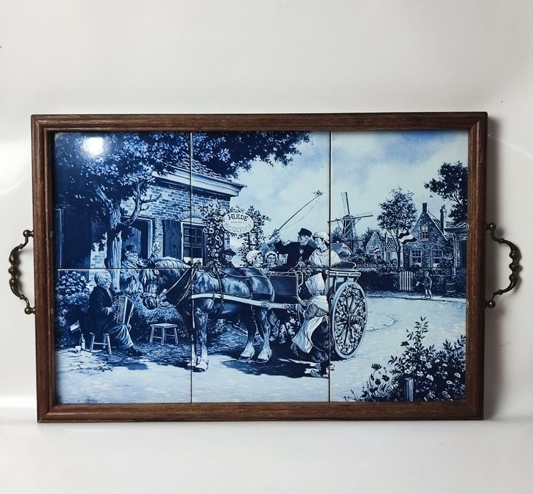 Stara taca z kafielkami Delfts Blauw Holandia Van Hunnik 48,5*33 cm