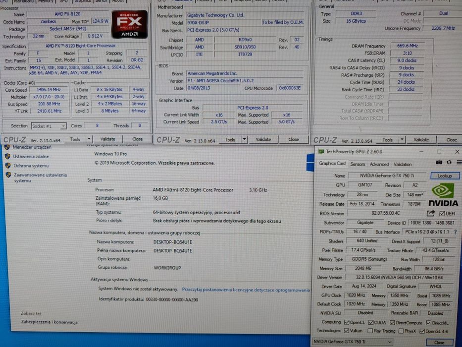 Komputer stacjonarny Fx8120 GTX750ti 16gb  500gb