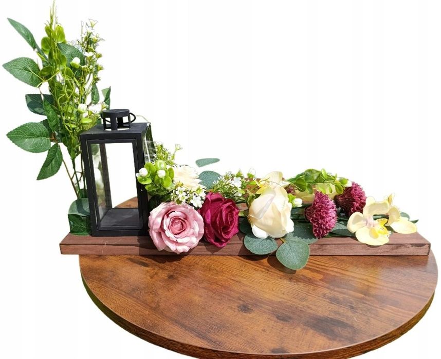 Stroik na grób deska drewno 60cm - kompozycja na cmentarz ze zniczem