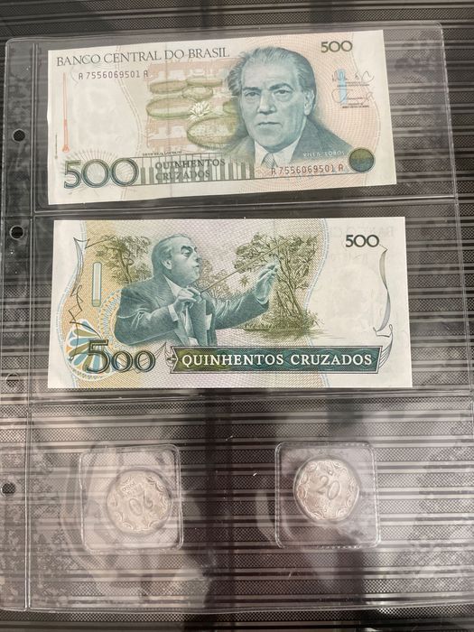 Coleção Brasil 1985 – 2 Notas de 500 Cruzados + 2 Moedas de 20 Cruzeiros – FDC/UNC