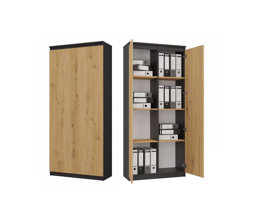 Regał 80 cm 8 Półek Zamykanych RS-80 HEMN ANTRACYT DĄB ARTISAN