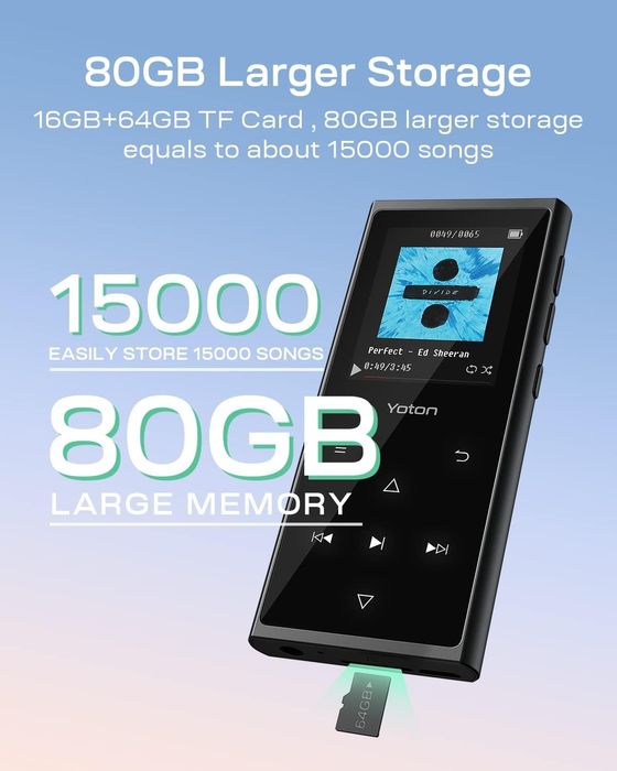 YOTON МР3-плеєр на 80 ГБ з Bluetooth, музичний плеєр