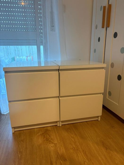 2 comodas malm 2 gavetas com vidro branco